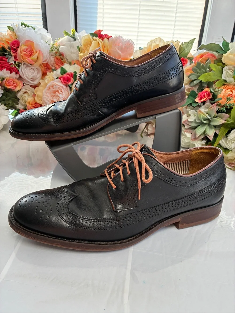 Johnston & Murphy J&M 1850 20-1355 Black Leather Longwing Derby Shoes 12M